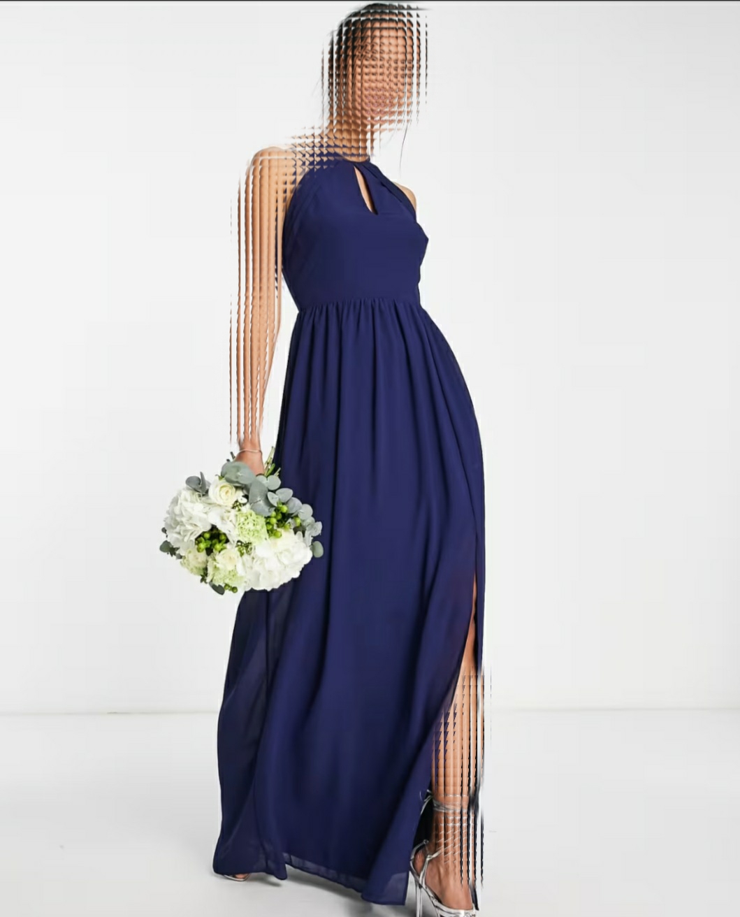 پیراهن زنانه ماکسی مجلسی سرمه ای کرپ حریر