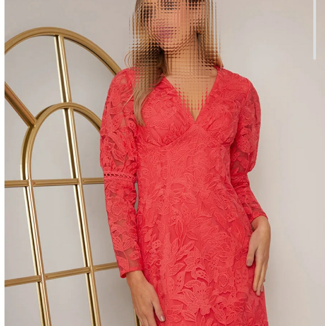 پیراهن  زنانه کوتاه مجلسی قرمز مرجانی برند چی چی لاندن