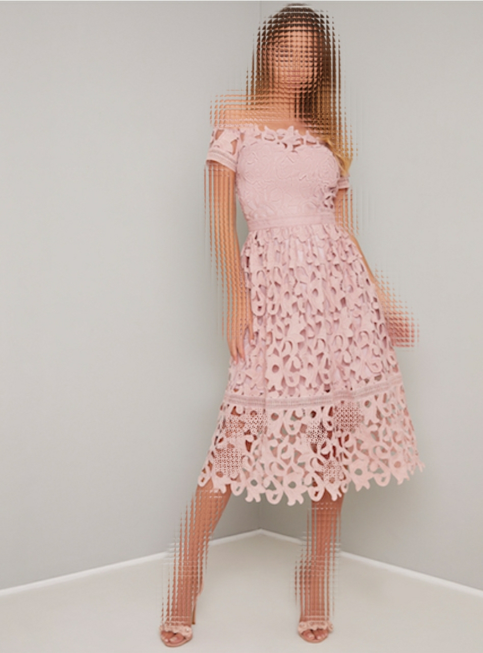 پیراهن زنانه کوتاه مجلسی صورتی  دانتل ضخیم